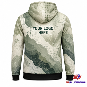 เสื้อฮู้ดดี้แบรนด์สั่งทำ ลายพิมพ์พฤกษศาสตร์สีเขียวอมเทา ซิปเต็มตัว รับผลิตแบบ OEM ODM แบรนด์ส่วนตัว เสื้อผ้าสตรีทแวร์ ขายส่งจากโรงงาน - Product Image 2