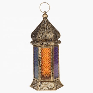 Faroles de Ramadán 2026, Decoraciones de Mesa Modernas de Metal y Vidrio Hechas a Mano, Luces Coloridas para Decoración del Hogar, Hotel y Jardín - Product Image 1