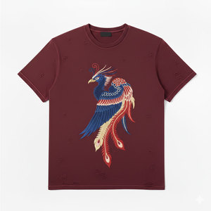 T-shirt décontracté tendance avec broderie vieillie, en coton doux et confortable pour le quotidien - Product Image 1