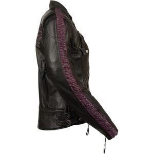 Chaqueta de Motociclismo para Mujer en Cuero Negro y Morado con Bordado de Fénix, Ropa Deportiva, Ropa de Automovilismo - Product Image 4