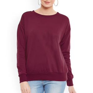 Sudadera de cuello redondo cálida de invierno para mujer, jersey liso con hombros caídos, manga larga, tejido de punto, mezcla de algodón, ajuste cómodo para otoño - Product Image 1