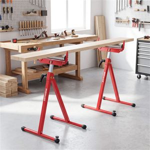 Set di 2 Banchi da Lavoro Pieghevoli in Metallo Resistente con Guide per Bordi Portatili e Supporto - Product Image 2