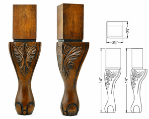 Pata de Mueble Tradicional de Madera con Diseño de Hoja Tallada para Sala de Estar, Pie de Repuesto Resistente, Pata de Sofá de Madera Maciza - Product Image 3