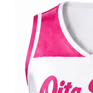 Maillot de cheerleading sans manches sublimé blanc et rose vif, tenue de sport athlétique pour l'entraînement et la compétition - Product Image 4