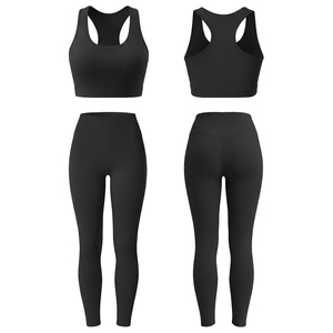 Conjunto de Yoga Blanco de 2 Piezas: Top Corto Racerback y Leggings de Cintura Alta, Sin Costuras, Transpirables y que Absorben el Sudor - Product Image 4