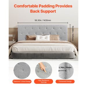 Letto matrimoniale confortevole con altezza regolabile, testiera imbottita trapuntata a rombi, dimensioni W 56.3 x H (35.6-47.4) pollici - Product Image 3