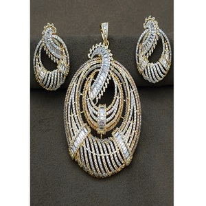 Ensemble de pendentifs élégants plaqués or finition blanche, ornés de zircons scintillants, pour fêtes, mariages, fiançailles, anniversaires, cadeau élégant - Product Image 1