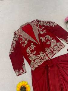 Conjunto de Chaqueta y Saree de Seda de Invierno 2026, Diseño Moderno, Bordado, Protección Solar, Sin Arrugas, para Fiestas - Product Image 5