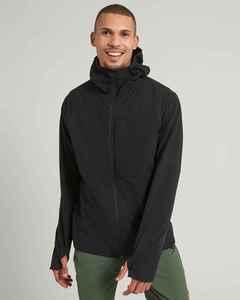Men's <b>Black</b> <b>Fleece</b> Jacket Stand Collar Zipper Closure Hooded Casual Solid Color Polyester Autumn Wear Regular Fit - Product Image 2