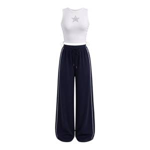 Top corto acanalado blanco con estrella de diamantes de imitación y cordones, ajustado, para mujer, estilo camisola, ropa de calle, top de verano - Product Image 4
