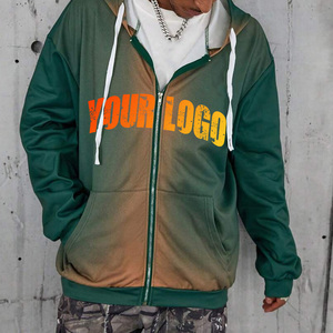 Sweat-shirt à capuche zippé pour homme, couleur dégradée, style streetwear oversize, impression par sublimation, logo frontal, coupe classique, vêtement d'automne - Product Image 4