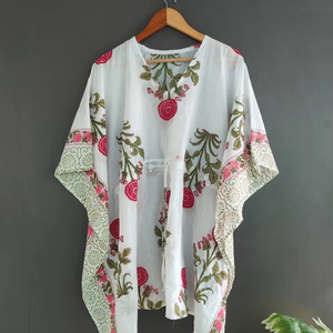 Robe longue kaftan en pur coton, imprimé floral indien, kimono d'été confortable, décontracté, doux, pour la maternité et la plage, imprimé hiver uniquement - Product Image 1