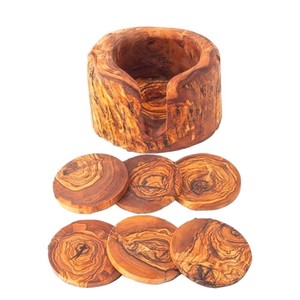 ชุดจานรองแก้วไม้มะกอกทำมือพร้อมที่วาง |   แผ่นรองแก้วไม้ทำมือขายส่ง - Product Image 1