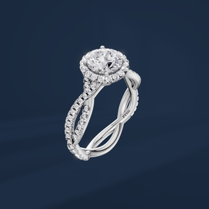 Anillo de Compromiso de Diamantes de Platino para Mujer, Corte Brillante Redondo con Halo y Diamantes Laterales, Certificado IGI, Estilo Clásico - Product Image 1