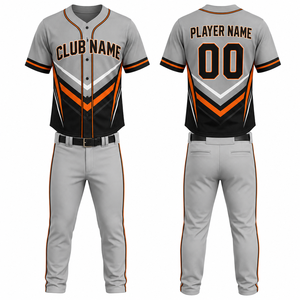 Conjunto de Uniforme de Béisbol Personalizado con Impresión por Transferencia de Calor para Niños, Gris, Naranja y Negro, de Secado Rápido, Manga Corta, 100% Poliéster - Product Image 1