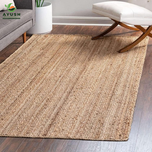 Tapis en jute naturel uni et simple, rectangulaire, esthétique moderne pour salon et chambre - Product Image 1