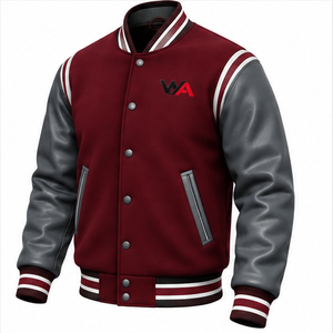 2026 Hot Selling Men's Varsity <b>Jacket</b> <b>Burgundy</b> Maroon Wool Grey <b>Leather</b> Sleeves Quilted Lining Snap Closure Letterman <b>Jacket</b> - Product Image 5