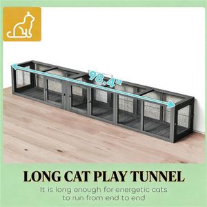 Cuccia e Tunnel per Gatti in Legno Grigio Scuro, Design Combinabile, Arredamento per Animali Domestici - Product Image 4