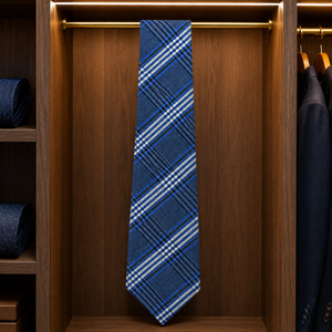 Conjunto de Corbata y Pañuelo de Bolsillo de Jacquard Azul a Cuadros Ecológico Premium |   Corbata de Diseño Personalizada 100% Poliéster para Hombre - Product Image 5