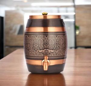 Distributeur d'eau ayurvédique en cuivre de qualité supérieure, fait main, martelé, avec couvercle et robinet en acier pour une boisson quotidienne saine - Product Image 4