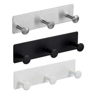 Skies Trader Heavy Duty Self <b>Adhesive</b> Wall <b>Hooks</b> 3-<b>Hook</b> Row Rack No Drill Towel Hanger for Bathroom Kitchen Entryway Storage - Product Image 1
