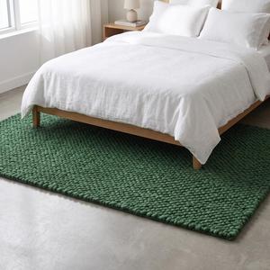 Modern Emerald Green Wool Handwoven Loop Pile Anti-Slip Chunky <b>Pebble</b> <b>Rug</b> Textured Handmade Area Living Room Bedroom Home Decor - Product Image 2