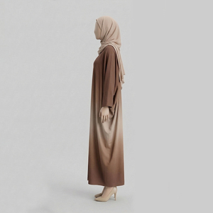 OEM Wholesale Women Modest Straight <b>Abaya</b> Hijab Dress 100% Silk Chiffon Embroidery Button Natural Waistline Vintage Solid - Product Image 6