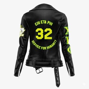 Chaqueta de moto para mujer Chi Eta Phi, abrigo de cuero PU estilo biker, ropa de hermandad, moda y prendas de abrigo. - Product Image 4