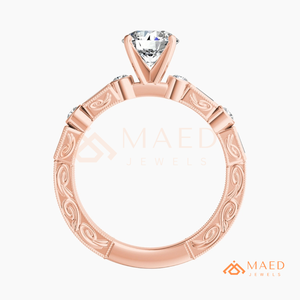 Rose Gold Plated Pear Cut Engagement <b>Ring</b> Women Baguette Side Stone Vintage Milgrain American Diamond <b>CZ</b> Wedding <b>Ring</b> - Product Image 6