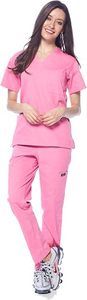 Blusa de Uniforme Médico para Mujer, Color Rosa, Manga Corta, Cuello en V, Tejido de Algodón y Poliéster, para Profesionales Médicos - Product Image 4