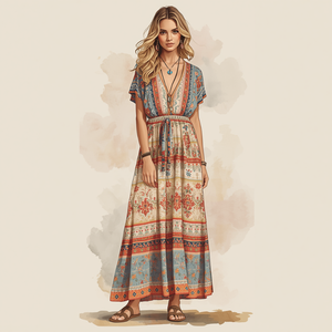 Printed Maxi Woven Casual <b>Dress</b> Lightweight Comfortable Women Fashion <b>Dress</b> with OEM ODM Customization - Product Image 2