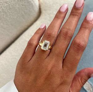 3.0 CT <b>Emerald</b> Cut Lab Grown Diamond Bezel Setting 14K Gold & Gold Plated Luxury Engagement Wedding <b>Ring</b> for Unisex/Women - Product Image 5