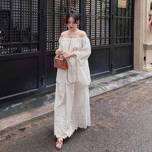 Jupe en dentelle brodée taille haute, longueur genou, coupe trapèze, style décontracté et féminin pour le quotidien, 100% coton - Product Image 6