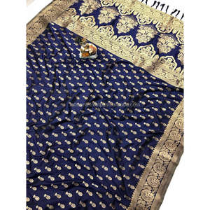 Banarasi Soft Lichi Silk sari con oro Jari tejido Butti y bonito diseño Pallu con tussal - Product Image 1