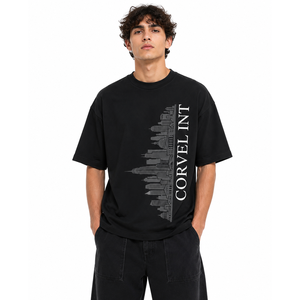 Premium Streetwear Graphic Tshirt Oversized Men Tee Architectural Skyline Print and Logo Detail men's <b>shirts</b> Vertical Typography - Product Image 1