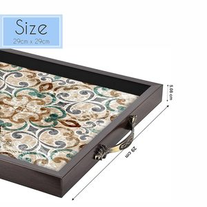 Indian Textile Pattern Wooden <b>Square</b> Serving Trays with Metal Handled for <b>Dinning</b> <b>Table</b> Home and Office for Gifting Option - Product Image 6
