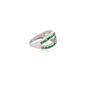 Luxury S925 Sterling <b>Silver</b> Princess Cut <b>Emerald</b> <b>Ring</b> for Women Interlocking Criss Cross Band Channel Set May Birthstone Gift - Product Image 5
