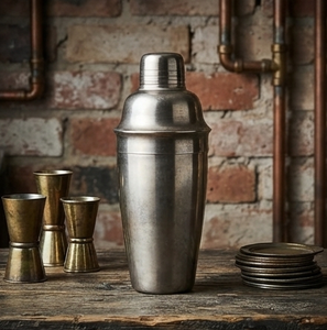 Shaker à cocktails durable finition argent brillant, shaker à boissons sur mesure, outils de bar avec passoire intégrée, ensemble d'accessoires de bar - Product Image 1