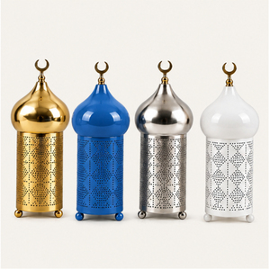 Centro de Mesa Islámico Moderno para Decoración de Ramadán, Minarete Metálico con Tapa de Domo de Mezquita, Diseño Hueco, para Eid Mubarak - Product Image 1