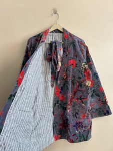 Robe en velours à imprimé floral avec ceinture, manches longues, veste pour femme printemps - Product Image 6