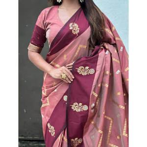 Sari de Noche de Seda Suave Rosa Polvoriento Elite Weaves con Tejido Zig Zag Zari, 650g, Secado Rápido, Protección Solar, Todas las Estaciones - Product Image 5