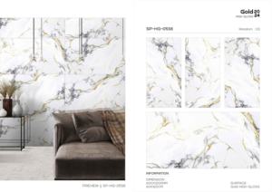 กระเบื้องพอร์ซเลนสีทองเงาสูง ขนาด 60x120 ซม. 600x1200 มม. 24x48 นิ้ว สำหรับตกแต่งภายในระดับพรีเมียม มีความต้องการสูง - Product Image 5