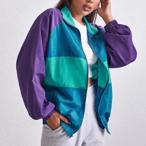 Low MOQ 2026 Autumn Color Block Drawstring Windbreaker <b>Jacket</b> for <b>Women</b> Custom Full Zipper <b>Women</b> Vintage <b>Jacket</b> Windbreakers - Product Image 1