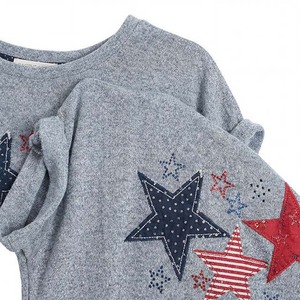Gray Cap Sleeve T-<b>Shirt</b> With <b>Star</b> Print Loose Fit Crew Neck Casual Jersey 100% Cotton Breathable All Seasons - Product Image 6