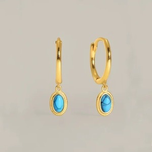 Pendientes de Aro con Ópalo Verde Oscuro - Pendientes Colgantes con Engaste de Plata de Ley 925, Joyería de Piedra Preciosa Lisa de Forma Ovalada, Regalo para Ella - Product Image 5