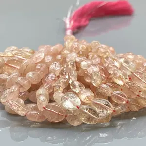 Perles de Morganite Naturelle Chauffée 8-12mm, Ovales Lisses Rose Pêche avec Éclats Dorés, Fil de 16 Pouces pour la Fabrication de Bijoux Chakralume - Product Image 4
