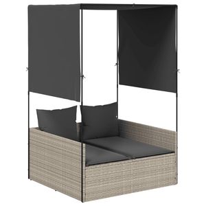 Lettino Doppio Grigio Chiaro in Rattan PE per Esterni con Cuscini Inclusi, Design Moderno - Product Image 2