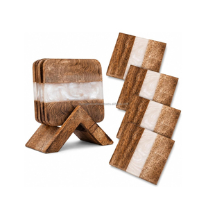 Modern Pearl White Square Epoxy Resin Inlay Wood Non-Slip <b>Coaster</b> <b>Set</b> 6 Eco-Friendly Heat Resistant Drinkware Mat Table - Product Image 1