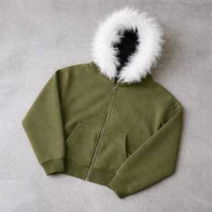 Fabricants de vêtements, sweats à capuche personnalisés en molleton français 400 g/m² 500 g/m², effet usé avec fausse fourrure pour hommes - Product Image 6