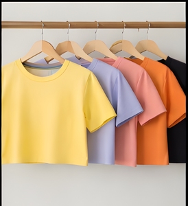 Minimalist Cotton Crop <b>Top</b> Women Solid Color Soft Feel Premium Stitch Casual Crop T-Shirt Custom Logo OEM ODM - Product Image 1